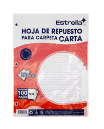 [PAQ3-0557] Paquete C/3 Hojas De Repuesto P/Carpeta Estrella Raya 100 Hojas